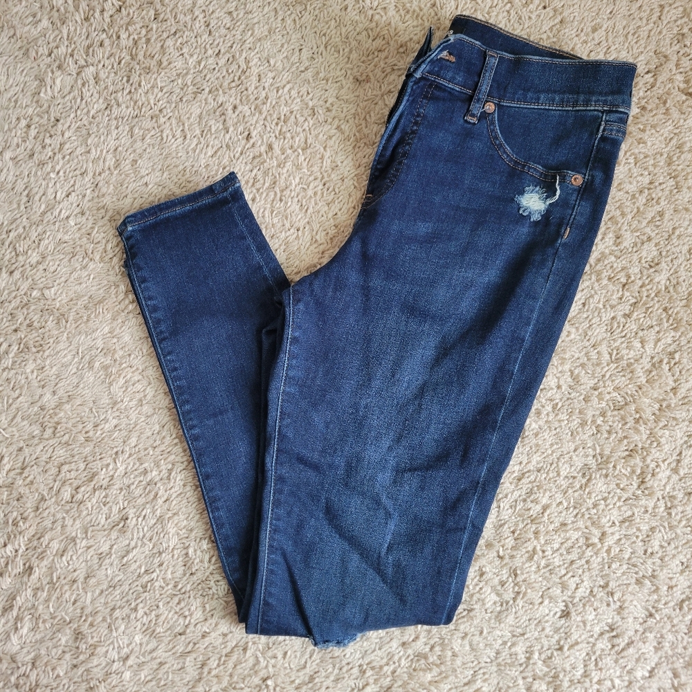 Express Mid Rise Skinny Distressed Women's Jeans Size 8R Dark Blue